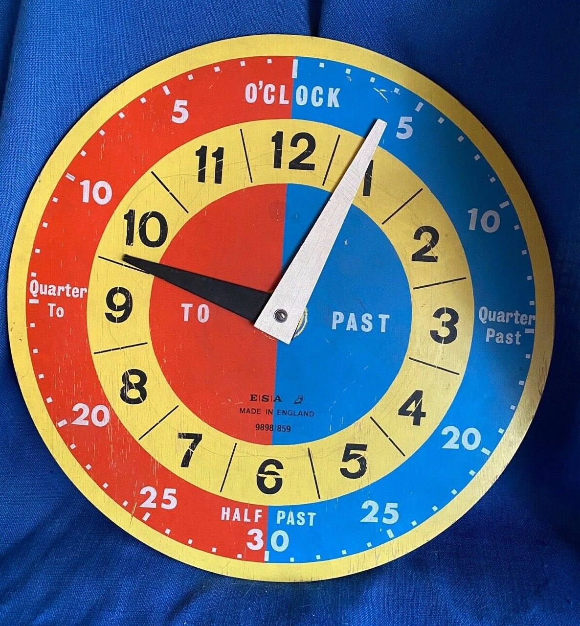 Vintage 1960s 16" Large Wooden Time Teaching Teacher Clock Tell E.s.a. #9898