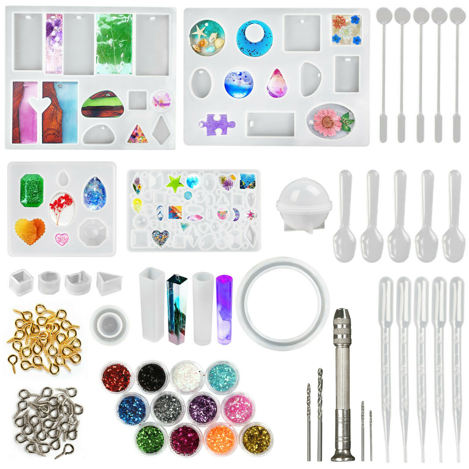 145pcs Resin Casting Silicone Molds Epoxy Spoon Kit Jewelry Making Pendant Craft