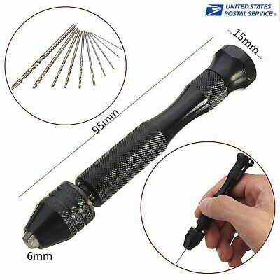 Aluminum Mini Micro Hand Drill Keyless Chuck + 10pcs Twist Drills Rotary Tools