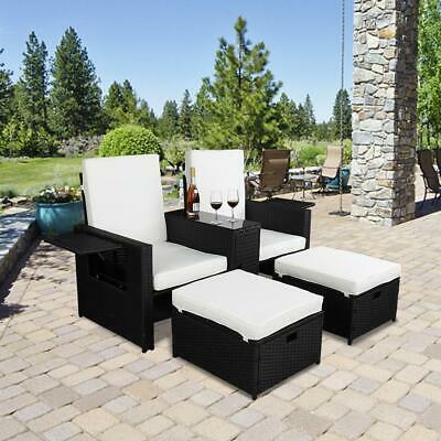 5-Pcs Yard Patio Sofa Set PE Rattan Wicker Sectional Furniture Couch w/Tea Table