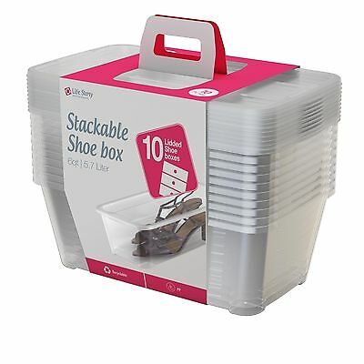 Life Story 6 Quart Clear Shoe Storage Box Stacking Container Bin W/ Lids,10 Pack