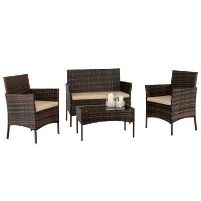 4 PCS Patio Furniture Sets With Table Rattan Chair Wicker Set Outdoor Bistro NEW