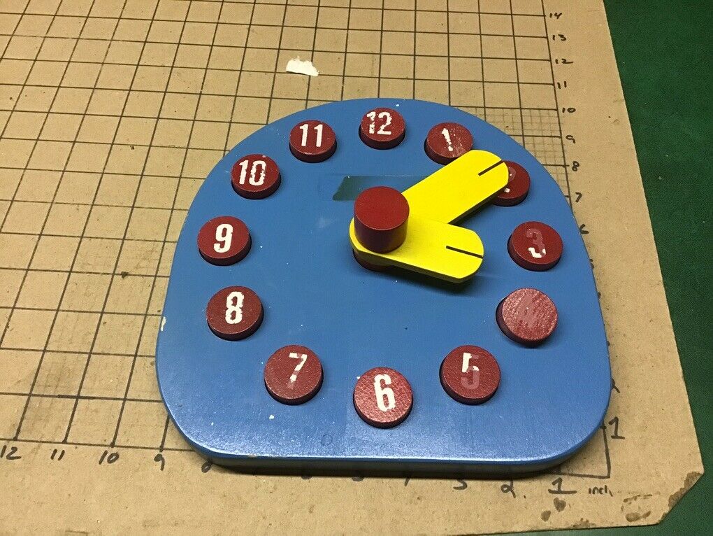 Wooden Tell The Time Clock W Numbers, Dots, And 60 Min By 5, Paint Loss